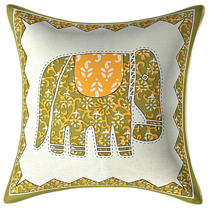 SkyKross - Everyday A New Thing SkyKross Everyday A New Thing Veda Cream Special Hathi Pure Soft Cotton Diwan Cover Set 8 Pcs Set 5 Cushion Cover2 Bolster Cover1 Bedsheet Green - Image 2