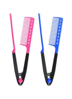 2 Pieces Flat Comb Straightening Comb Salon Hair Brush Combs Hairdressing Styling Hair Straightener V-shaped Straight Comb Straightener (Rose Red, Blue)