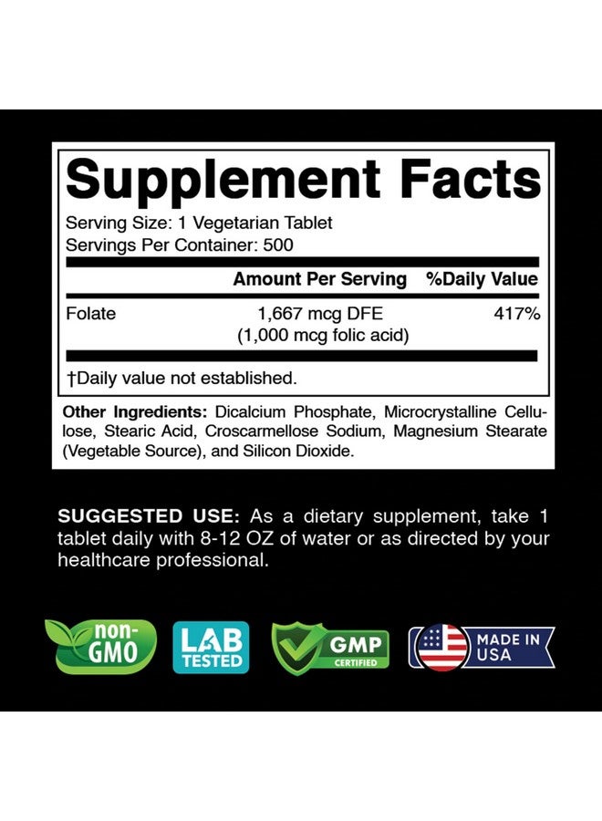 Vitabod Folic Acid 1 mg (1000 mcg) (Vitamin B9) - 500 Vegetarian Tablets - an Essential Prenatal and Postnatal Vitamin - Image 3