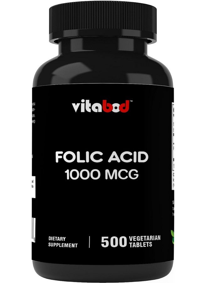 Vitabod Folic Acid 1 mg (1000 mcg) (Vitamin B9) - 500 Vegetarian Tablets - an Essential Prenatal and Postnatal Vitamin - Image 1