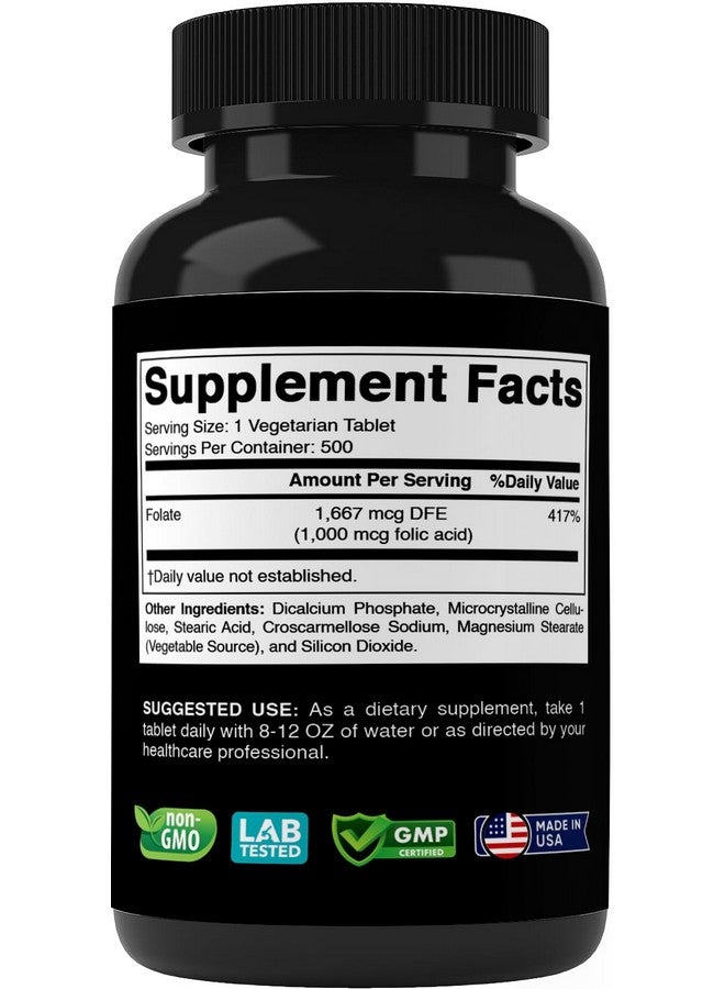 Vitabod Folic Acid 1 mg (1000 mcg) (Vitamin B9) - 500 Vegetarian Tablets - an Essential Prenatal and Postnatal Vitamin - Image 2
