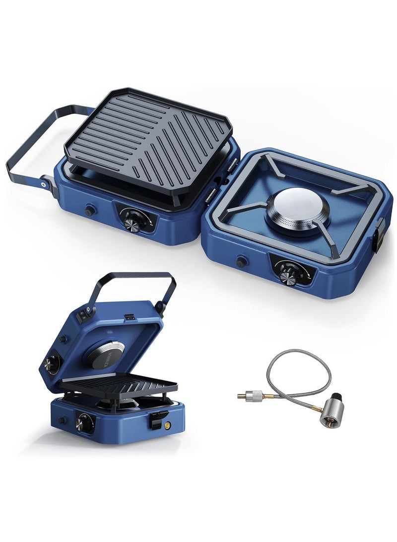 Albawadi Portable Foldable Camping Gas Stove with Grill Two Adjustable Burners 16000 BTU - Image 1