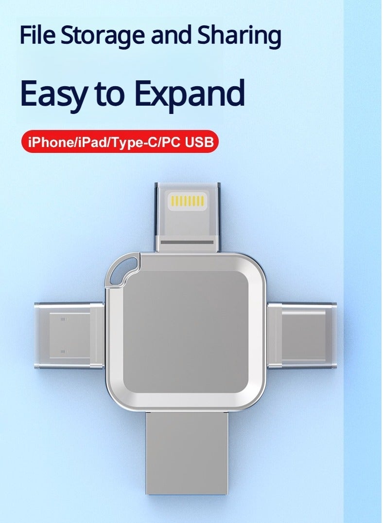 128GB USB Flash Drives, 128GB USB 3.0 High Speed 4 in 1 Type-c OTG USB Stick External Storage for iPhone/PC/iPad/Android/More Devices for Photos and Videos Transfer Storage Backup - Silver 128GB - Image 4