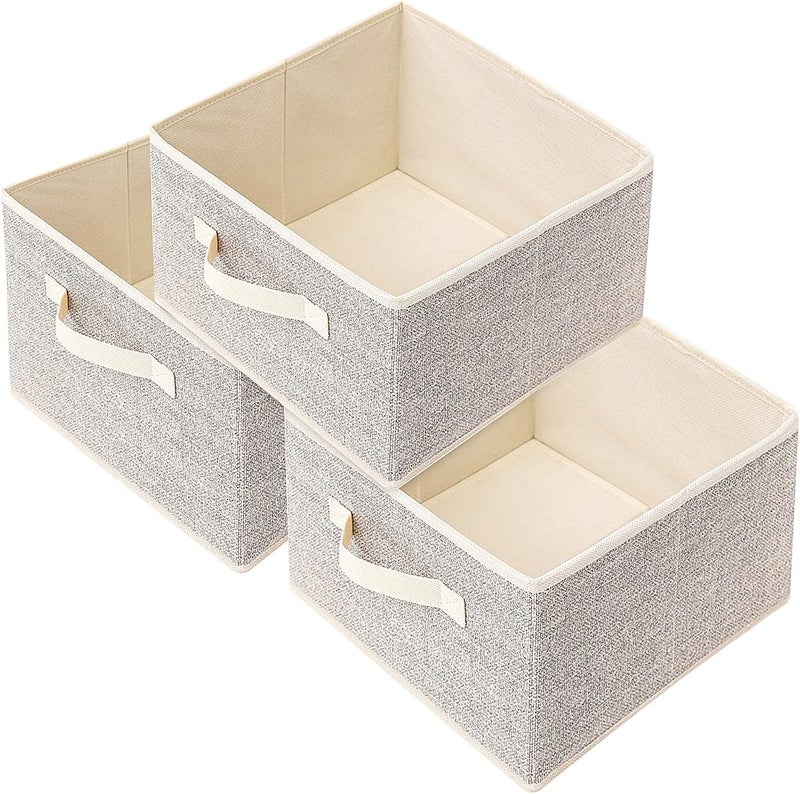 EITMOW Storage Baskets, 11-Inch Woven Fabric Bins, Storage Cubes with Reinforced Handles, Organizer Bins for Closet Shelves, Foldable, for Toys, Clothes, Natural Beige (3PCS/Beige-11*11*7.8inch) - Image 1