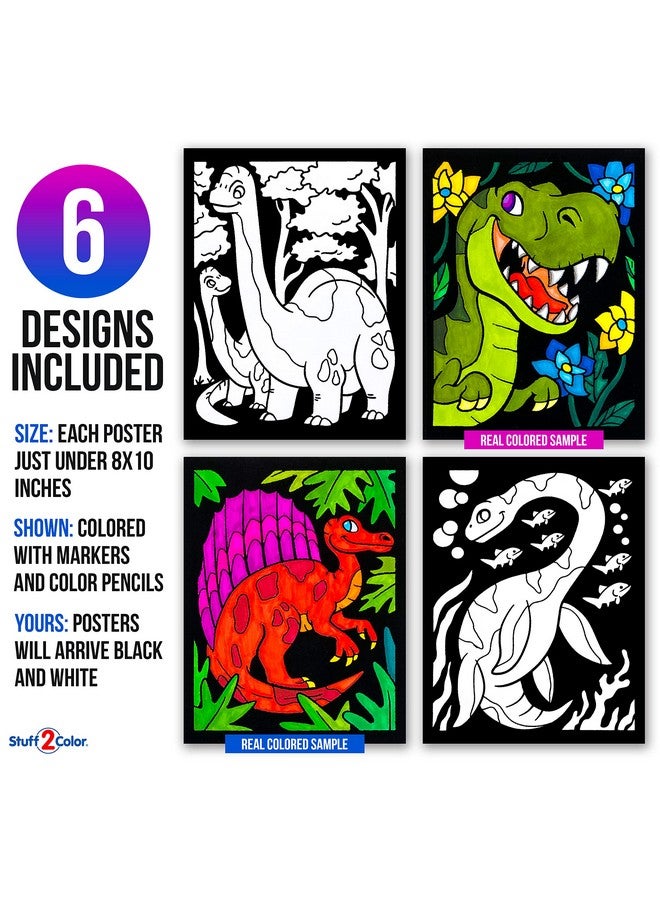 Dinosaurs 6 Pack Of Fuzzy Velvet Coloring Posters For Kids Toddlers Girls And Boys (All Ages Arts And Crafts Activity) Includes Trex Stegosaurus Perfect For Vacation Travel Or Plane