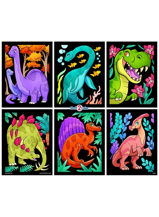 Dinosaurs 6 Pack Of Fuzzy Velvet Coloring Posters For Kids Toddlers Girls And Boys (All Ages Arts And Crafts Activity) Includes Trex Stegosaurus Perfect For Vacation Travel Or Plane