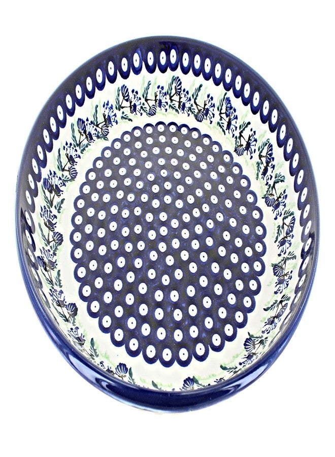 Blue Rose Pottery Blue Rose Polish Pottery - Blue Sweet Annie Large Round Platter - 13" Diameter - Unique Platter for Dinner Parties, Very Durable & Dishwasher Safe - Image 1