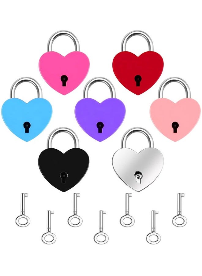 ZVEV 7 Piece Small Padlock Mini Lock Alloy Heart Shaped Lock with Key Suitcase Lock Lock Locker Decorative Diary Lock Love Decorative Lock for Box Diary Luggage (25*30mm)  - Image 1