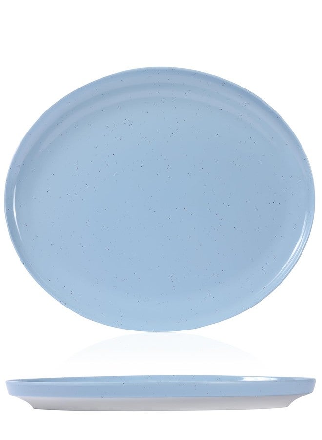 Webbylee ‌16" Melamine Oval Platter Set of 2- Lightweight Durable Serving Tray for Party, Catering & Home | Dishwasher Safe, Fits Turkey/Charcuterie-Blue & Beige - Image 1