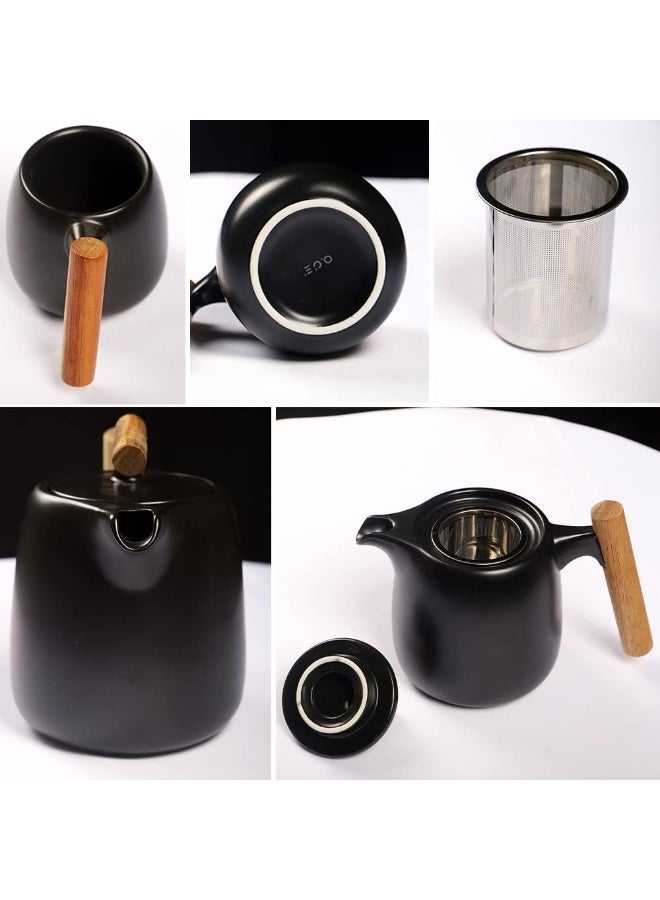 CERAMIC Luxury Ceramic Tea Set with Wooden Handle – 1 Kettle + 4 Cups - Image 3
