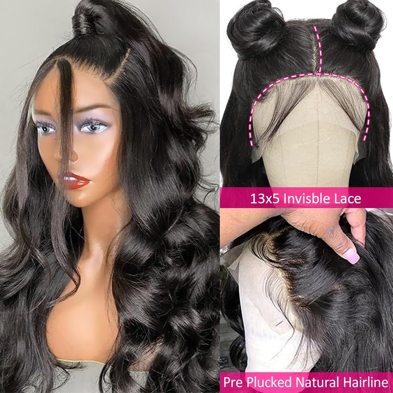 Wingirl 13x5 HD Transparent Lace Front Human Hair Wigs for Women 12A 220% Density Brazilian Body Wave Lace Front Wigs Pre Plucked with Baby Hair (26 Inch (Pack of 1), 220% 1B# Color) - Image 2