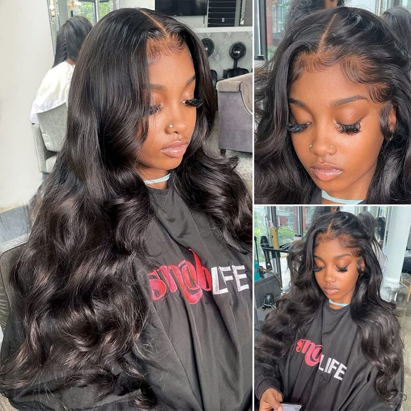 Wingirl 13x5 HD Transparent Lace Front Human Hair Wigs for Women 12A 220% Density Brazilian Body Wave Lace Front Wigs Pre Plucked with Baby Hair (26 Inch (Pack of 1), 220% 1B# Color) - Image 3