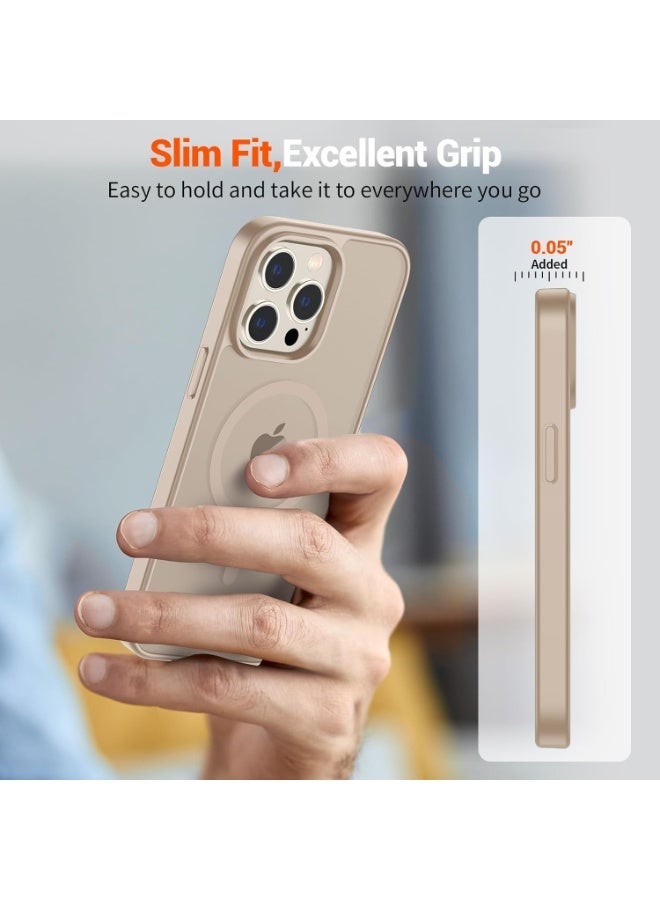 أكاليكس جراب مغناطيسي غير لامع لهاتف iPhone 13 Pro، حماية عالية الجودة من السقوط مع شريط مقاوم للصدمات، جراب خلفي شفاف غير لامع للهاتف (تيتانيوم صحراوي) - Image 2