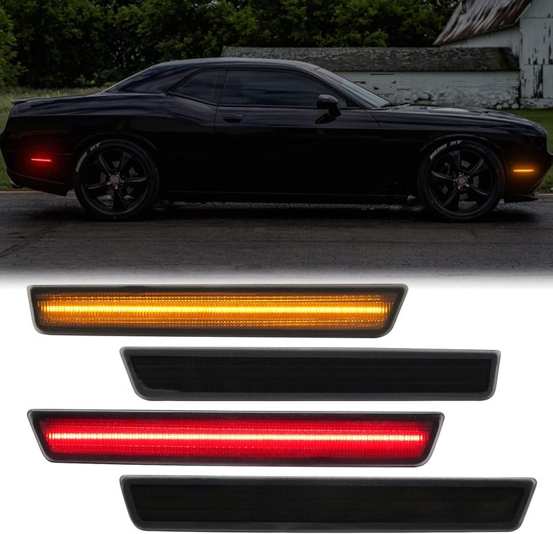 Mynoway استبدال ضوء علامة جانبية LED من Mynoway لسيارة Challenger 2015-2022، 4 قطع عدسة مدخنة لمصابيح موقف الفيندر الأمامية والخلفية - Image 1