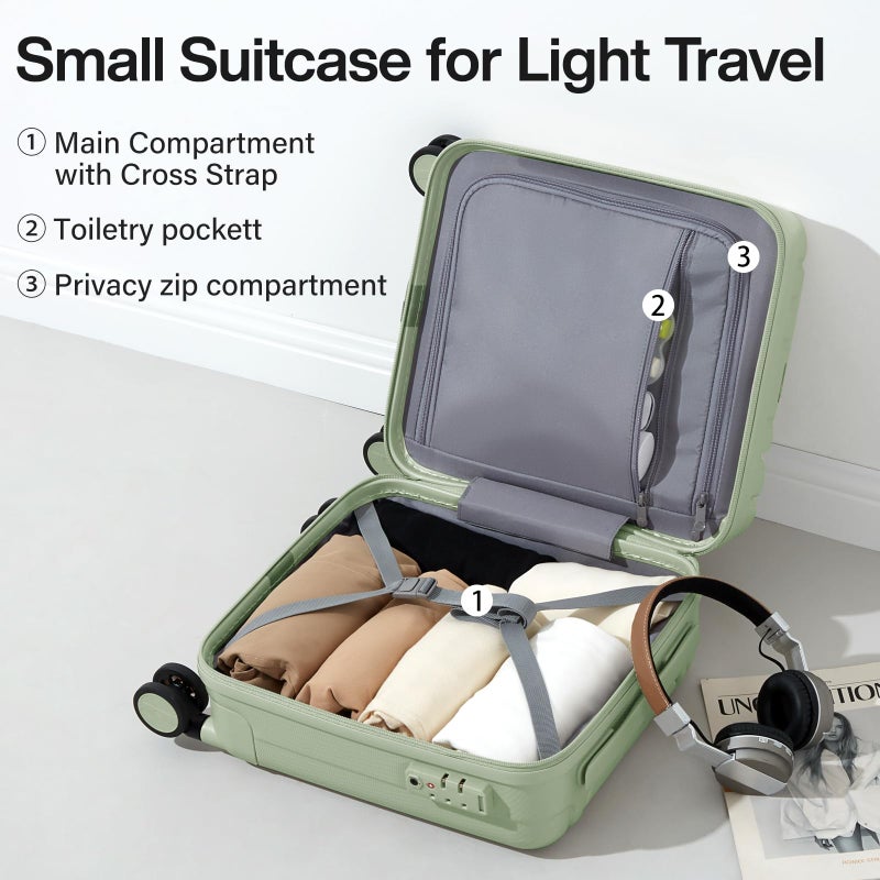 Hanke 14 Inch Underseat Carry On Luggage with Wheels Hard Shell Suitcases Carry On Bag Lightweight Small Mini Suitcase Travel Luggage for Travelï¼ˆBamboo Greenï¼‰ - Image 5
