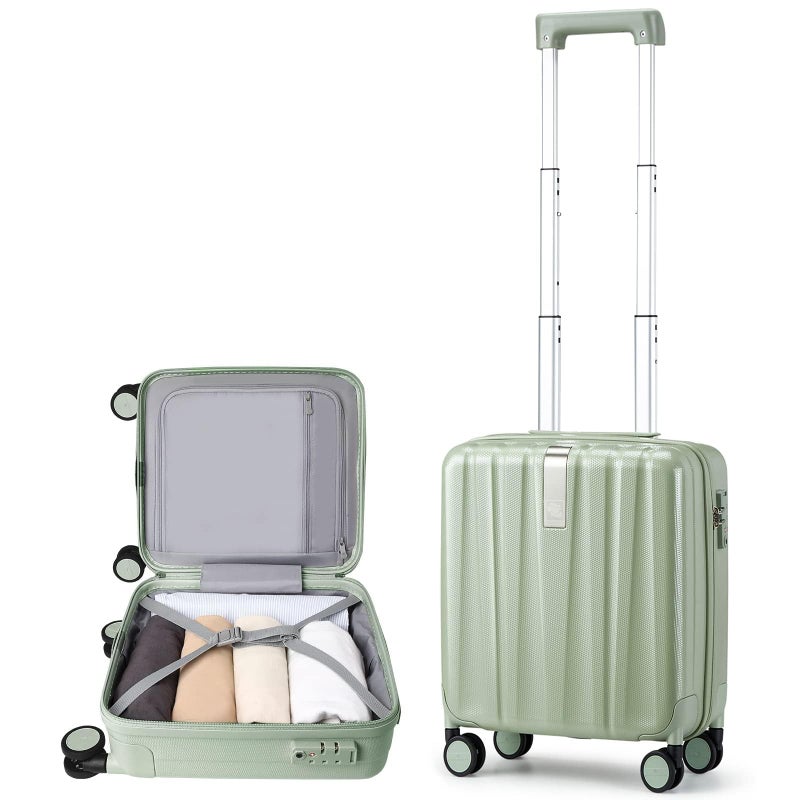 Hanke 14 Inch Underseat Carry On Luggage with Wheels Hard Shell Suitcases Carry On Bag Lightweight Small Mini Suitcase Travel Luggage for Travelï¼ˆBamboo Greenï¼‰ - Image 1