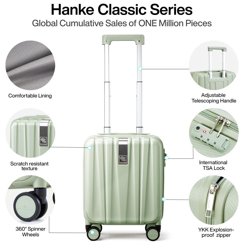 Hanke 14 Inch Underseat Carry On Luggage with Wheels Hard Shell Suitcases Carry On Bag Lightweight Small Mini Suitcase Travel Luggage for Travelï¼ˆBamboo Greenï¼‰ - Image 4
