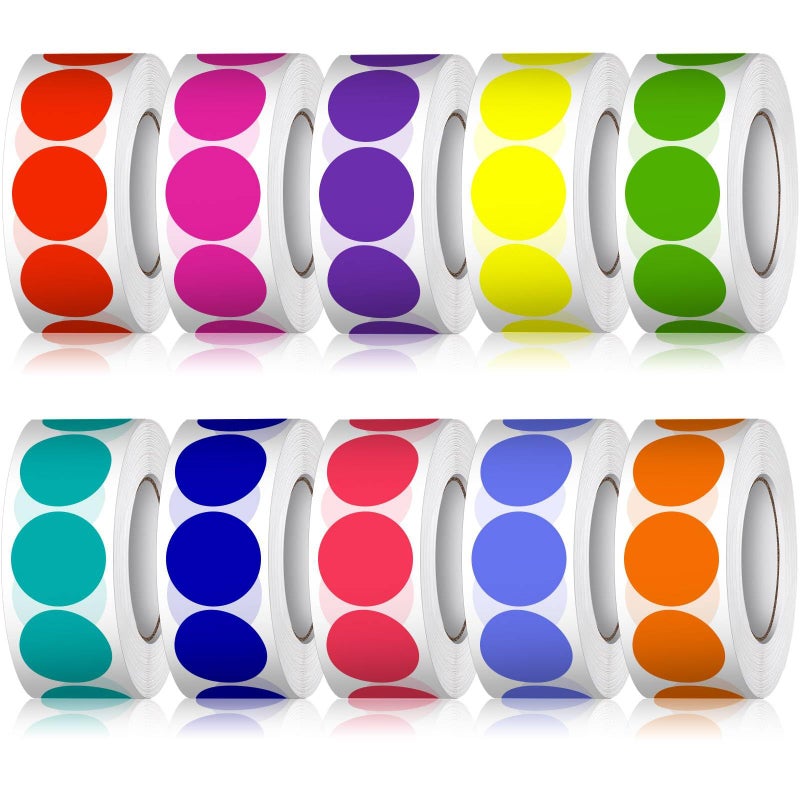 Dreecy 5000 PCS 3/4" Colored Dot Stickers Round Color Coding Labels Polka Circle Dot Label Sticker for Toddler, Office, Student, Classroom, Papers Etc(10 Rolls, 3/4 Inches) - Image 1