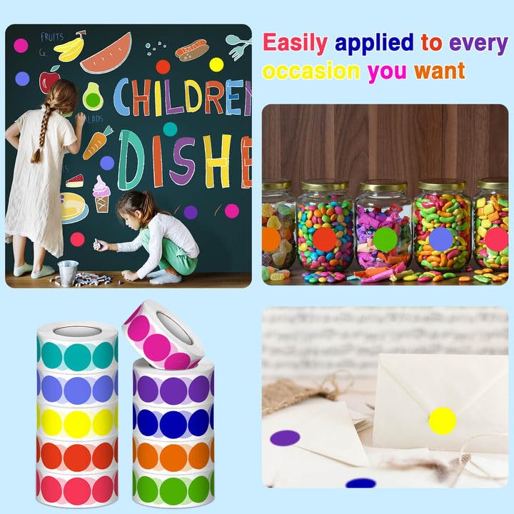Dreecy 5000 PCS 3/4" Colored Dot Stickers Round Color Coding Labels Polka Circle Dot Label Sticker for Toddler, Office, Student, Classroom, Papers Etc(10 Rolls, 3/4 Inches) - Image 3