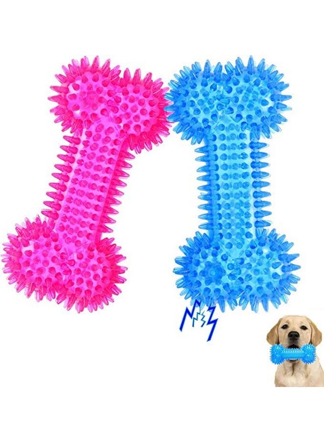 لعبة مضغ على شكل عظمة تصدر صوت صرير للكلاب من أجل المضغ العدواني، لعبة عظمة مطاطية متينة للكلاب | ألعاب مضغ لتنظيف الأسنان والتدريب - عبوة من قطعتين - Image 1