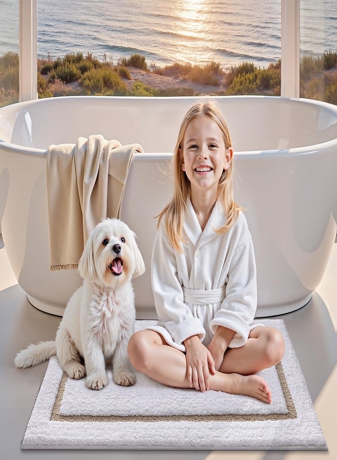 LUMI White Bath Mats for Bathroom, Non Slip Absorbent Soft Bath Rug, Fluffy Washable Classic Bathroom Rugs, Ideal for Floor, Shower Tub, Entryway, 24"x36", White and Beige - Image 3