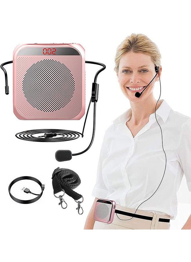 Hihonor - Portable Voice Amplifier for Teachers, 2200mAh Rechargeable Personal Amplifier Mic, PA System Headset Microphone with Speaker for Teachers, Training, Meeting, Tour Guide, Yoga, Classroom (Rose Gold) - Image 1