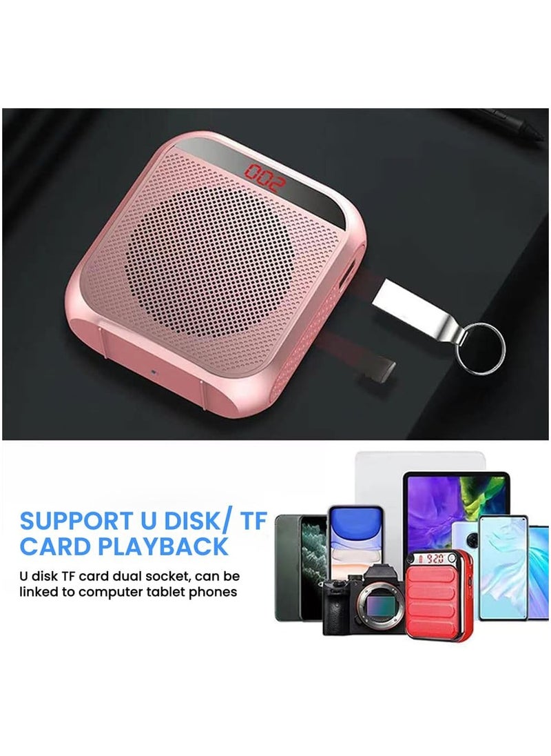 Hihonor - Portable Voice Amplifier for Teachers, 2200mAh Rechargeable Personal Amplifier Mic, PA System Headset Microphone with Speaker for Teachers, Training, Meeting, Tour Guide, Yoga, Classroom (Rose Gold) - Image 1