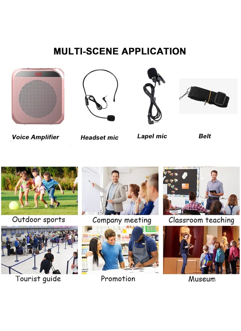 Hihonor - Portable Voice Amplifier for Teachers, 2200mAh Rechargeable Personal Amplifier Mic, PA System Headset Microphone with Speaker for Teachers, Training, Meeting, Tour Guide, Yoga, Classroom (Rose Gold) - Image 1