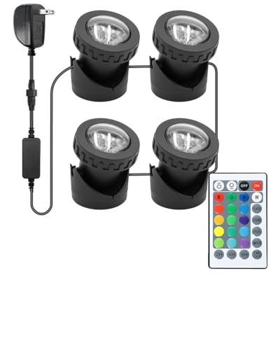 TENSUL Colored Pond Lights with Timer, RGB Weighted Fountain Light IP68 Waterproof, Dimmable Outdoor Landscape Lights Fish Tank Pond Fountain Garden, 4 in Set