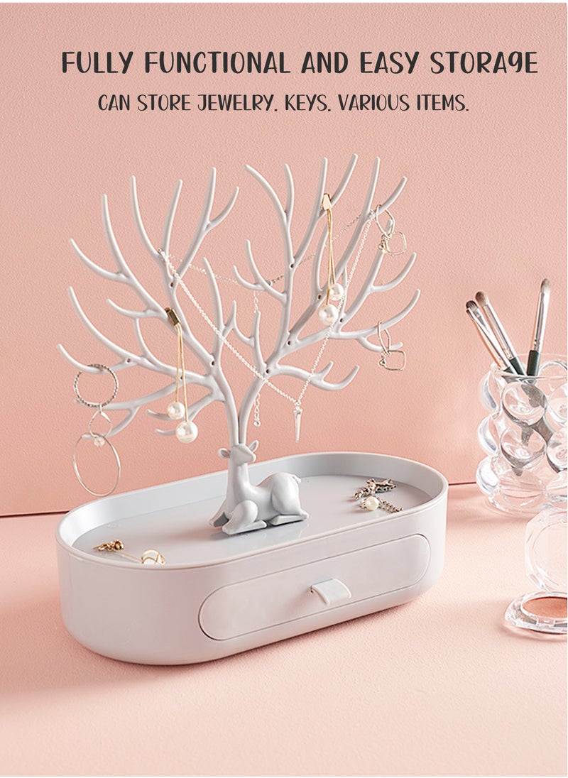 Generic - Antlers Jewelry Display Stand with handle, Tree Tower Rack Hanging Organizer for Ring Earrings Necklace Bracelet, Deer Horn Tree Stand with Storage Drawer and Tray - Image 1