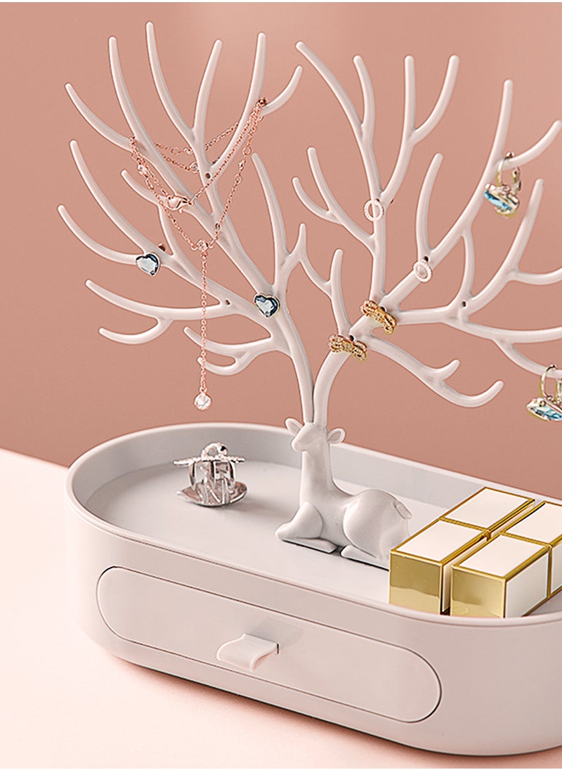 Generic - Antlers Jewelry Display Stand with handle, Tree Tower Rack Hanging Organizer for Ring Earrings Necklace Bracelet, Deer Horn Tree Stand with Storage Drawer and Tray - Image 1