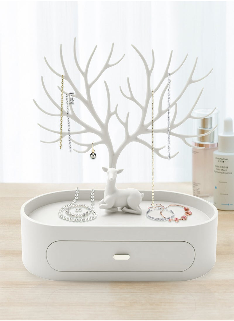 Generic - Antlers Jewelry Display Stand with handle, Tree Tower Rack Hanging Organizer for Ring Earrings Necklace Bracelet, Deer Horn Tree Stand with Storage Drawer and Tray - Image 1