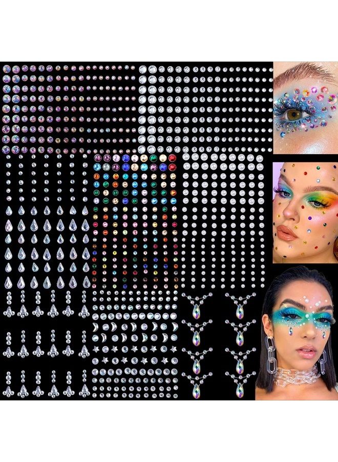 La Jolie Jasmin 8 أوراق من جواهر الوجه للمكياج 20 لون من الكريستالات لؤلؤ الشعر جواهر العين لاصقة، جواهر الجسم فن الأظافر ملحقات حفلات المهرجانات للنساء - Image 1
