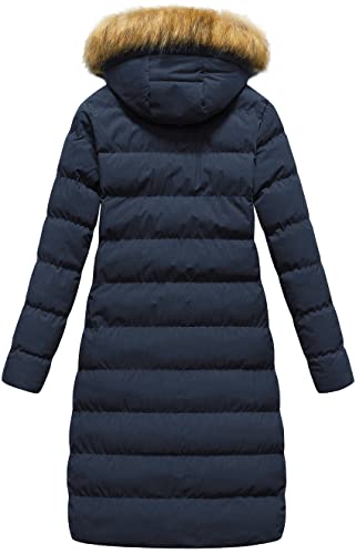CREATMO US Ladies Warm Heavy Coat Long Puffy Jacket Hoodie Thickened Padded Outerwear Snow Jacket Pure Navy S - Image 2