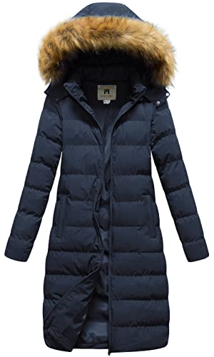 CREATMO US Ladies Warm Heavy Coat Long Puffy Jacket Hoodie Thickened Padded Outerwear Snow Jacket Pure Navy S - Image 1