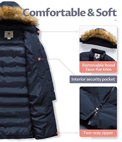 CREATMO US Ladies Warm Heavy Coat Long Puffy Jacket Hoodie Thickened Padded Outerwear Snow Jacket Pure Navy S - Image 3