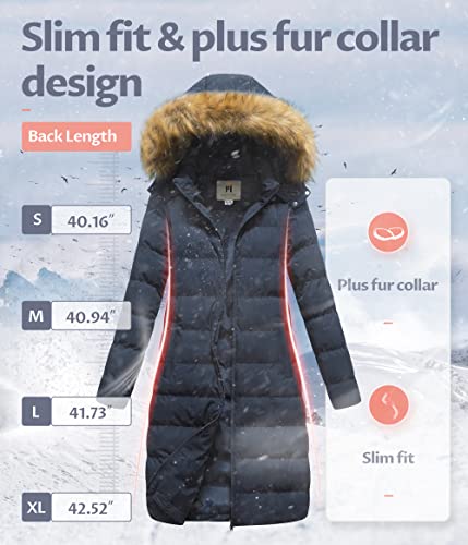 CREATMO US Ladies Warm Heavy Coat Long Puffy Jacket Hoodie Thickened Padded Outerwear Snow Jacket Pure Navy S - Image 4
