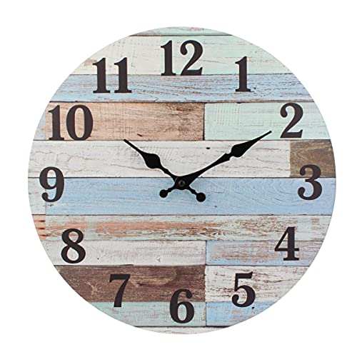 Stonebriar Vintage Coastal Worn Blue 14 Inch Round Battery Operated Wall Clock - Image 1