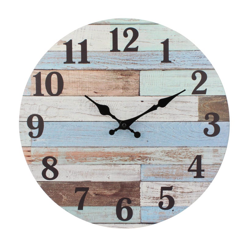 Stonebriar Vintage Coastal Worn Blue 14 Inch Round Battery Operated Wall Clock - Image 3