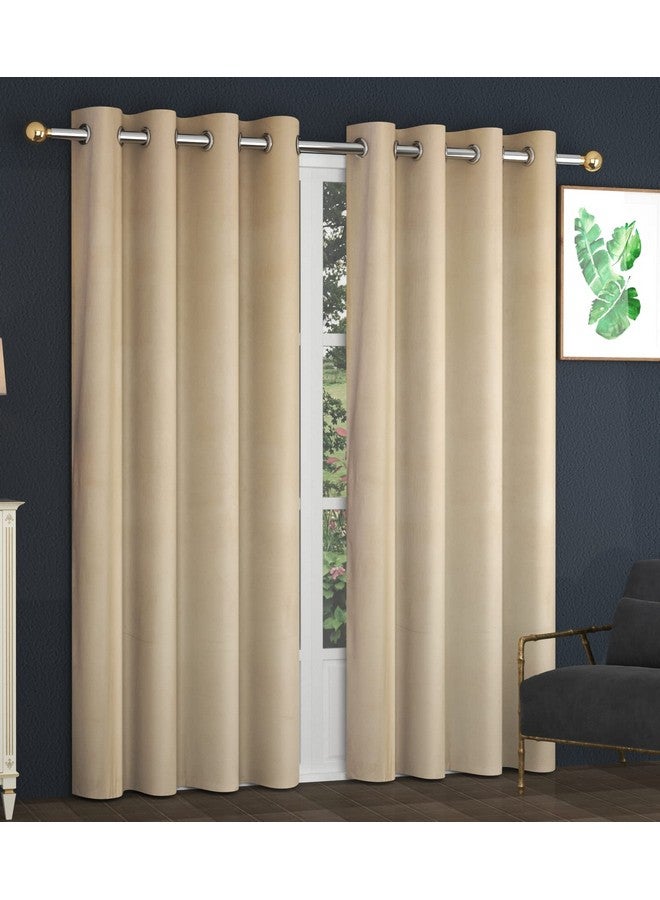Home-Cloud Home cloud 5 Pieces Velvet Plain Semi Blackout Parda Curtains for Long Door 9 Feet Set of 5 Pcs-[ 4 Feet x 9 Feet]- Color-Cream  - Image 1