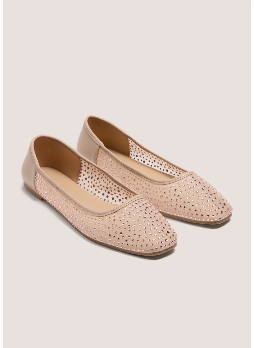Matalan Nude Diamante Mesh Ballet Flats