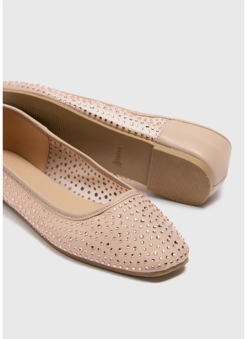 Matalan Nude Diamante Mesh Ballet Flats
