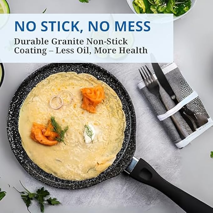 ريحني مقلاة كريب أمريكية بحجم 28 سم من الألمنيوم المصبوب بثلاث طبقات، خفيفة الوزن من الرخام الأسود غير اللاصق، مثالية للطهي الصحي - Image 5