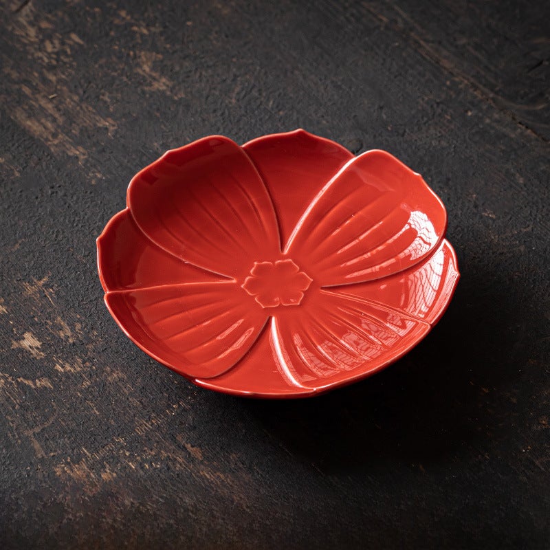 Vintage Ceramic Tea Tray Creative Lotus Snack PlateGreen Lotus small goblet [Chinese Red]] Green Lotus small goblet [Chinese Red]] 