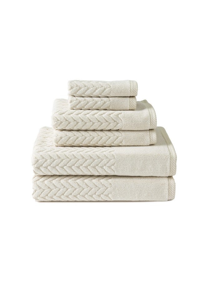 TexereSilk Texere 100% Organic Cotton Jacquard 650 GSM Premium Bath Towel Sets - Extra Absorbent Quick Dry and Plush, 2 Large Bath Towels, 2 Hand Towels, 2 Washcloths (Cable, Birch, 6 Piece) - Image 1