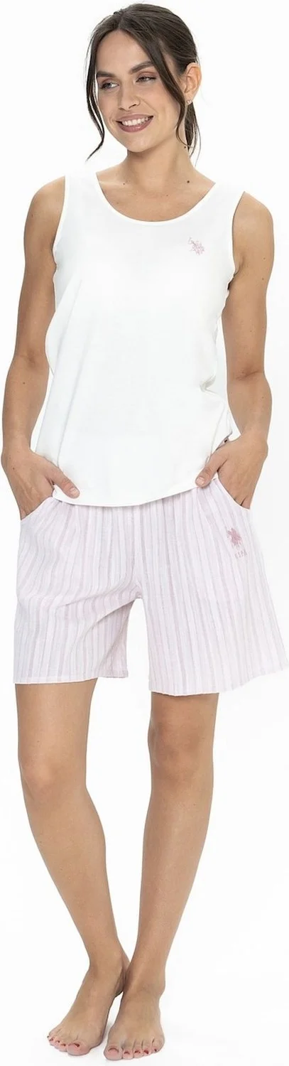 U.S. Polo Assn. 20021 Women's Thick Strappy Crew Neck Shorts Pajama Set-Ecru