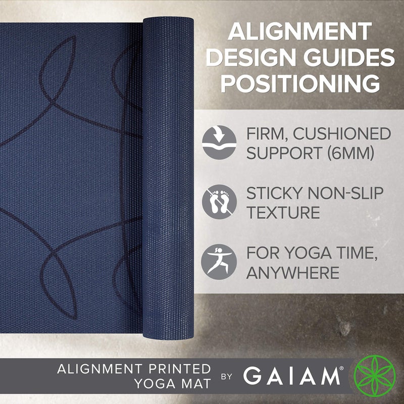 Gaiam Yoga Mat - Alignment Print Premium 6mm Thick Non Slip Exercise & Fitness Mat for All Types of Yoga, Pilates & Floor Workouts (68" x 24" x 6mm Thick), Ink - Image 2