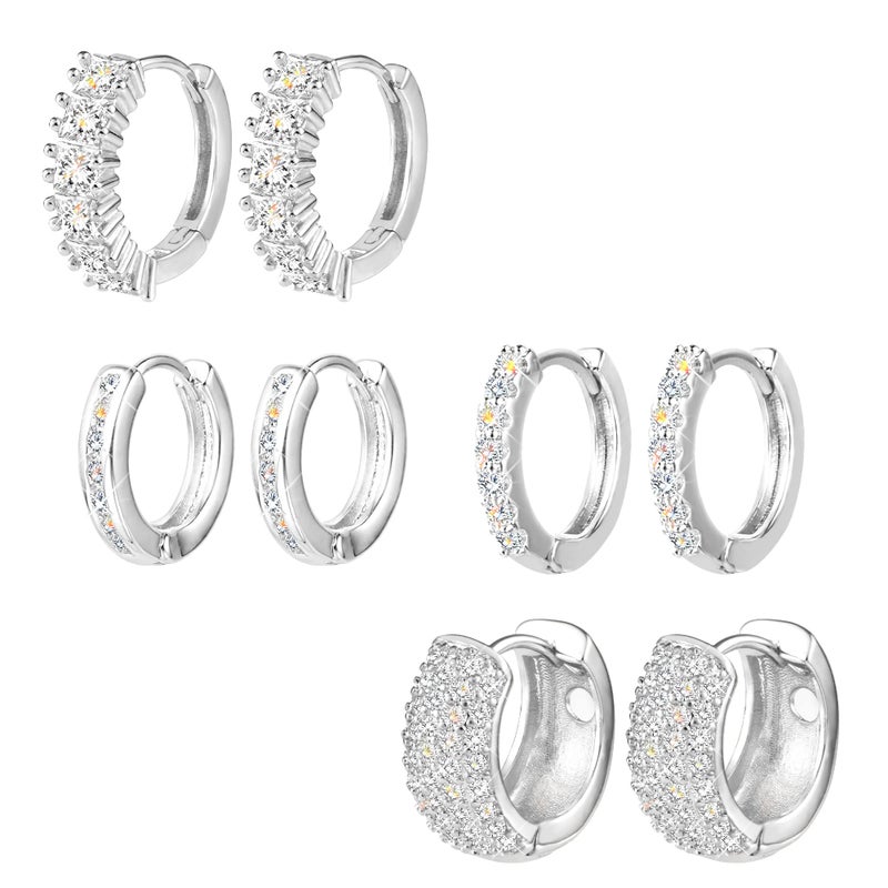 ALEXCRAFT Sterling Silver Hoop Earrings Set for Women Cubic Zirconia Small Hoop Earrings Hypoallergenic Silver Diamond Huggie Earring Jewelry - Image 1
