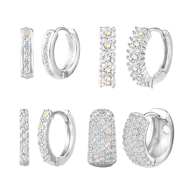 ALEXCRAFT Sterling Silver Hoop Earrings Set for Women Cubic Zirconia Small Hoop Earrings Hypoallergenic Silver Diamond Huggie Earring Jewelry - Image 2