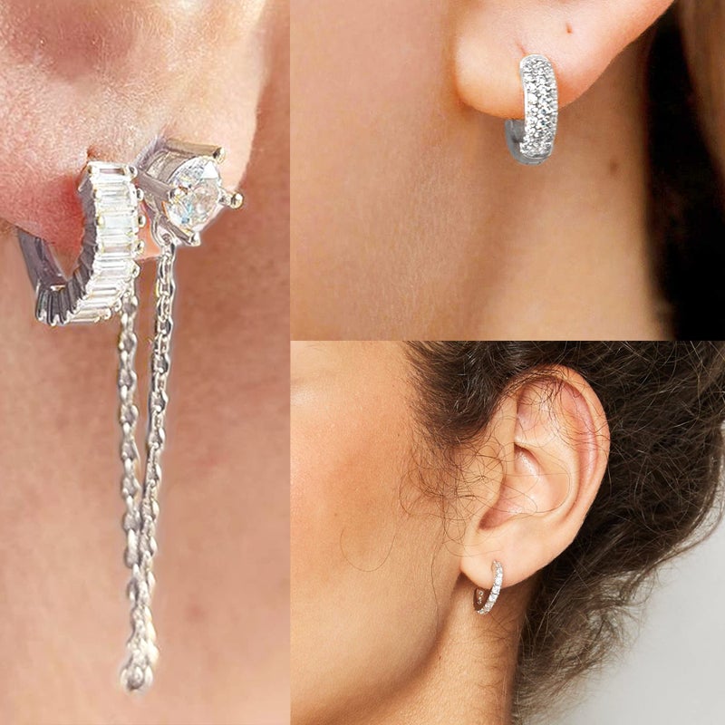 ALEXCRAFT Sterling Silver Hoop Earrings Set for Women Cubic Zirconia Small Hoop Earrings Hypoallergenic Silver Diamond Huggie Earring Jewelry - Image 4